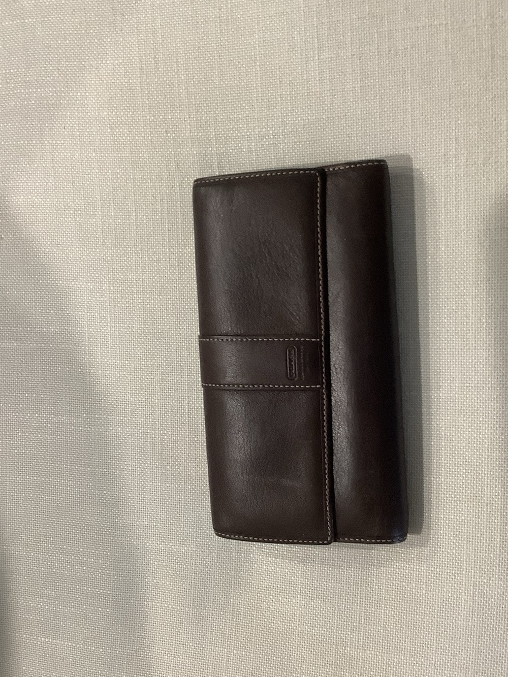 Coach Dark Brown Leather Checkbook Wallet Organizer Zip Coin Pocket